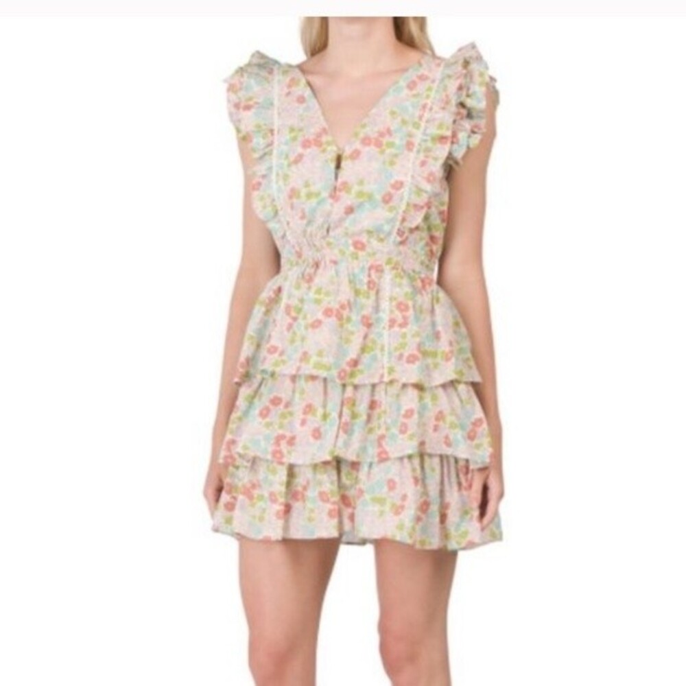 NWT LOVE the LABEL Ines Floral Tiered Mini Dress Size L Women